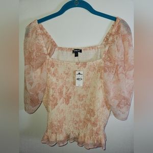 NWT Express Smocked Pink Blouse Large
